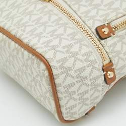 Michael Kors White/Tan Signature Coated Canvas and Leather Mini Rhea Backpack