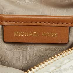 Michael Kors White/Tan Signature Coated Canvas and Leather Mini Rhea Backpack
