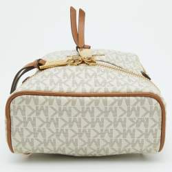 Michael Kors White/Tan Signature Coated Canvas and Leather Mini Rhea Backpack
