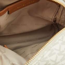 Michael Kors White/Tan Signature Coated Canvas and Leather Mini Rhea Backpack