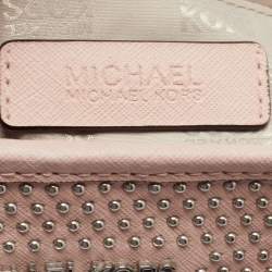 Pre Owned Michael Kors Light Pink Saffiano Leather Studded Jet Set Tote