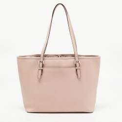 Pre Owned Michael Kors Light Pink Saffiano Leather Studded Jet Set Tote