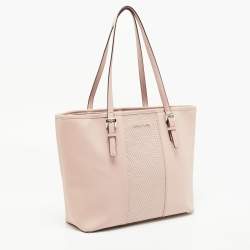 Pre Owned Michael Kors Light Pink Saffiano Leather Studded Jet Set Tote