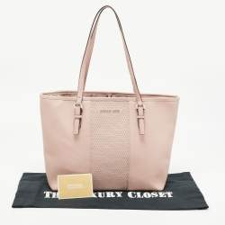 Pre Owned Michael Kors Light Pink Saffiano Leather Studded Jet Set Tote