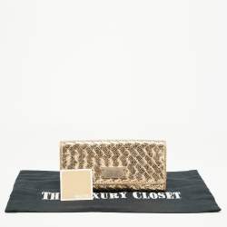 Pre Owned Michael Kors Gold Woven Laminated Leather Logo Flap Clutch