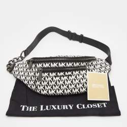 Michael Kors Black/White Signature Coated Canvas Mott Belt Bag