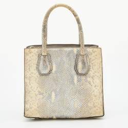 Michael Kors Beige/Gold Python Embossed Leather Small Mercer Tote