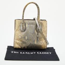 Michael Kors Beige/Gold Python Embossed Leather Small Mercer Tote
