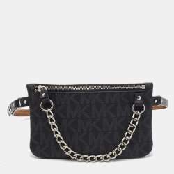 Michael Kors Black Signature Coated Canvas Chain Fanny Belt Bag