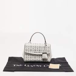 Pre Owned Michael Kors White Leather XS Laser Cut Ava Top Handle Bag