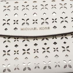Pre Owned Michael Kors White Leather XS Laser Cut Ava Top Handle Bag
