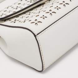 Pre Owned Michael Kors White Leather XS Laser Cut Ava Top Handle Bag