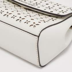 Pre Owned Michael Kors White Leather XS Laser Cut Ava Top Handle Bag