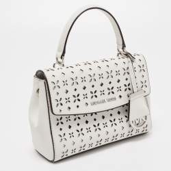 Pre Owned Michael Kors White Leather XS Laser Cut Ava Top Handle Bag