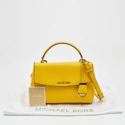 Pre Owned Michael Kors Yellow Saffiano Leather Small Ava Top Handle Bag