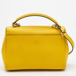 Pre Owned Michael Kors Yellow Saffiano Leather Small Ava Top Handle Bag
