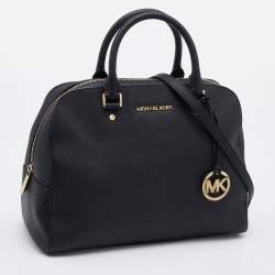 Pre Owned MICHAEL Micheal Kors Black Leather Cindy Dome Satchel