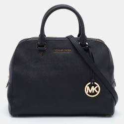 Pre Owned MICHAEL Micheal Kors Black Leather Cindy Dome Satchel
