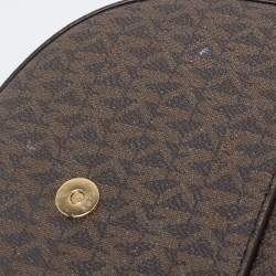 Pre Owned Michael Kors Brown/Tan Signature Coated Canvas And Leather Jet Set Charm Dome Crossbody Bag