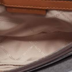 Pre Owned Michael Kors Brown/Tan Signature Coated Canvas And Leather Jet Set Charm Dome Crossbody Bag