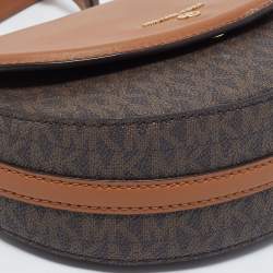 Pre Owned Michael Kors Brown/Tan Signature Coated Canvas And Leather Jet Set Charm Dome Crossbody Bag