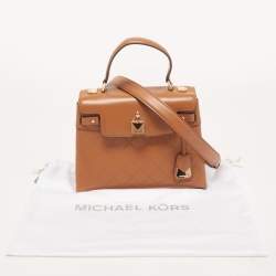 Pre Owned Michael Kors Brown Quilted Leather Medium Gramercy Top Handle Bag