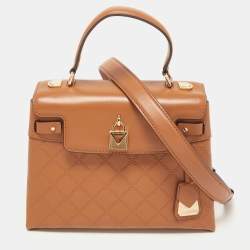 Pre Owned Michael Kors Brown Quilted Leather Medium Gramercy Top Handle Bag