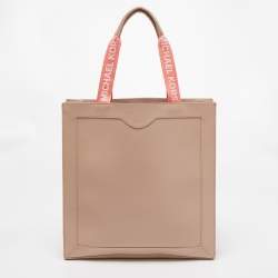 Pre Owned Michael Kors Light Pink Leather Logo Handle Tote 