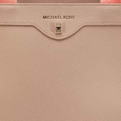 Pre Owned Michael Kors Light Pink Leather Logo Handle Tote 
