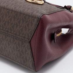 Pre Owned Michael Kors Brown/Burgundy Signature Coated Canvas and Leather Tote