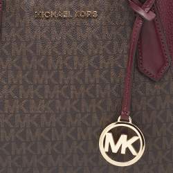 Pre Owned Michael Kors Brown/Burgundy Signature Coated Canvas and Leather Tote