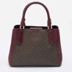 Pre Owned Michael Kors Brown/Burgundy Signature Coated Canvas and Leather Tote