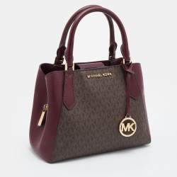 Pre Owned Michael Kors Brown/Burgundy Signature Coated Canvas and Leather Tote