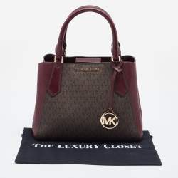 Pre Owned Michael Kors Brown/Burgundy Signature Coated Canvas and Leather Tote