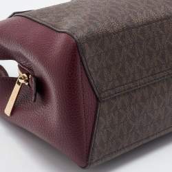 Pre Owned Michael Kors Brown/Burgundy Signature Coated Canvas and Leather Tote