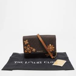 Pre Owned Michael Kors Brown Signature Coated Canvas and Leather Floral Daniela Shoulder Bag