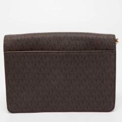 Pre Owned Michael Kors Brown Signature Coated Canvas and Leather Floral Daniela Shoulder Bag