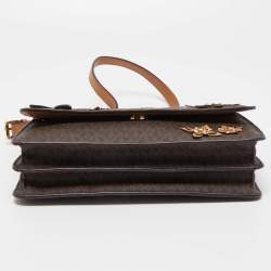 Pre Owned Michael Kors Brown Signature Coated Canvas and Leather Floral Daniela Shoulder Bag