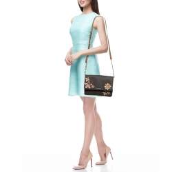 Pre Owned Michael Kors Brown Signature Coated Canvas and Leather Floral Daniela Shoulder Bag