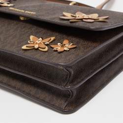 Pre Owned Michael Kors Brown Signature Coated Canvas and Leather Floral Daniela Shoulder Bag