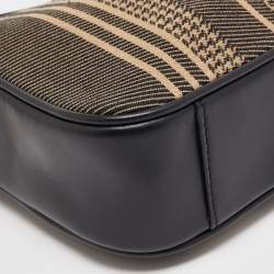 Pre Owned Michael Kors Black/Beige Canvas and Leather Logo Striped Crossbody Bag