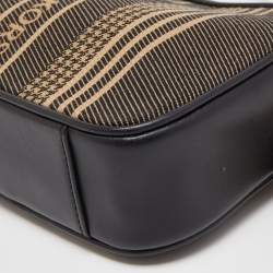 Pre Owned Michael Kors Black/Beige Canvas and Leather Logo Striped Crossbody Bag