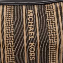 Pre Owned Michael Kors Black/Beige Canvas and Leather Logo Striped Crossbody Bag