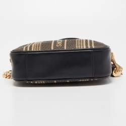 Pre Owned Michael Kors Black/Beige Canvas and Leather Logo Striped Crossbody Bag