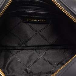 Pre Owned Michael Kors Black/Beige Canvas and Leather Logo Striped Crossbody Bag