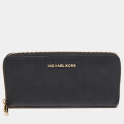 Michael Kors Small Black Saffiano Leather Continental Travel Zip Around  Wallet