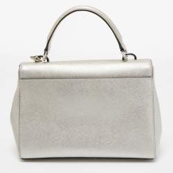 Pre Owned Michael Kors Silver Leather Small Ava Top Handle Bag