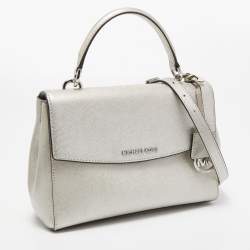 Pre Owned Michael Kors Silver Leather Small Ava Top Handle Bag