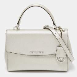 Pre Owned Michael Kors Silver Leather Small Ava Top Handle Bag