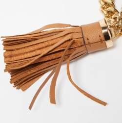 Pre Owned Michael Kors Beige/Tan Signature Star Cut-Out Coated Canvas and Leather Jet Set Crossbody Bag